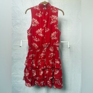 MSK Red Floral Tiered Sleeveless Dress
